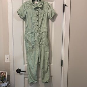 Girls Green Button-Up Jumpsuit